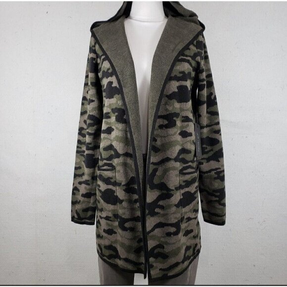 Rachel Zoe Sweaters - NEW Rachel Zoe Long Cardigan Sweater Green Black Camo Hooded SMALL